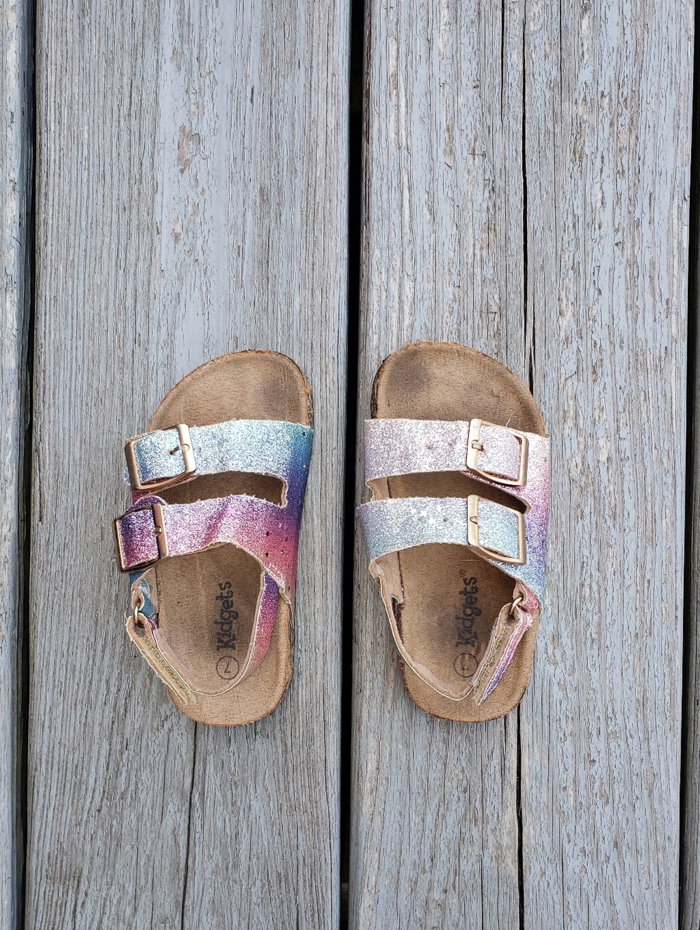 Kidgets Glittery Double Buckle Cork Sandals Size 7